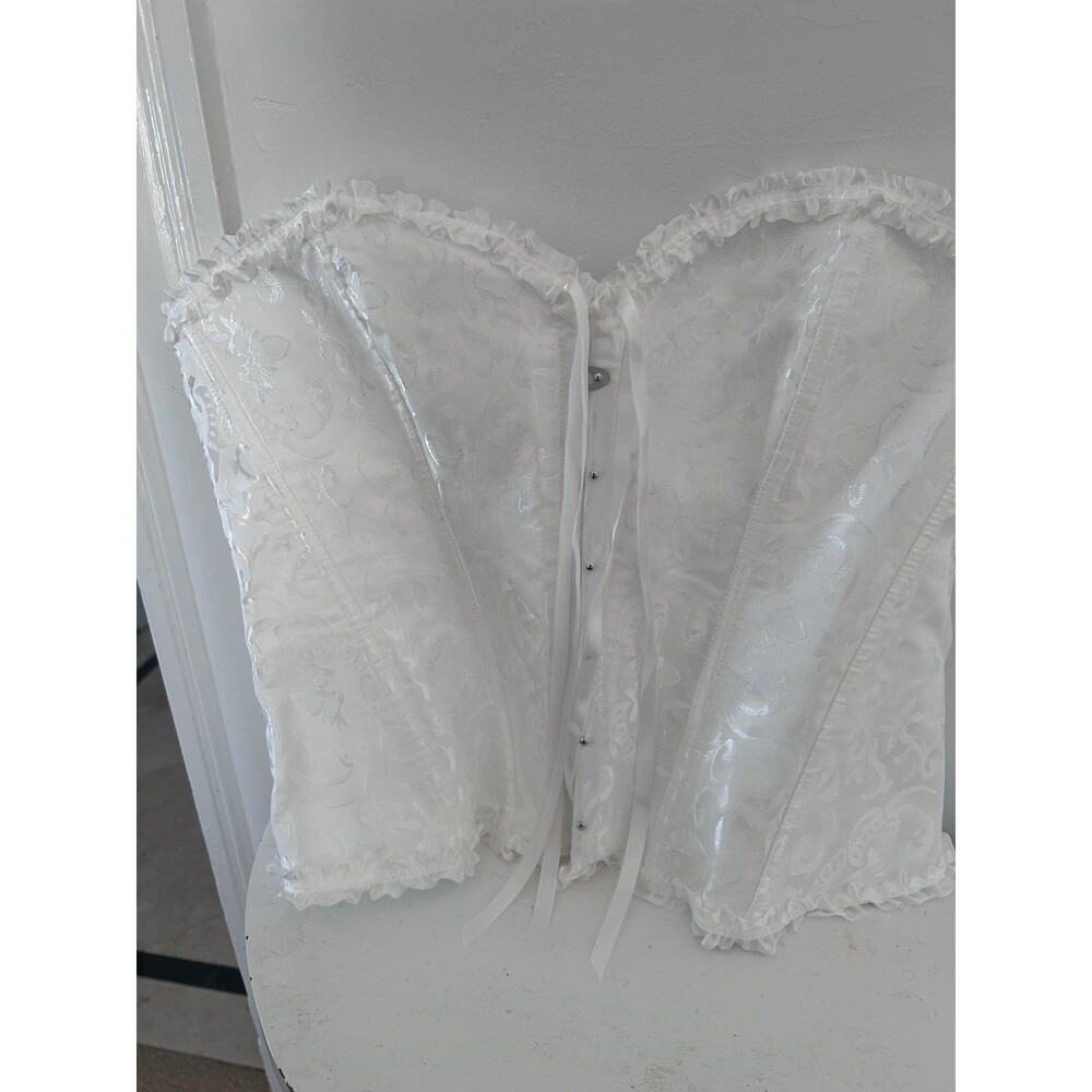 White Deluxe Satin Corset Burlesque Fancy Dress Costume Cosplay Lace Up XXL